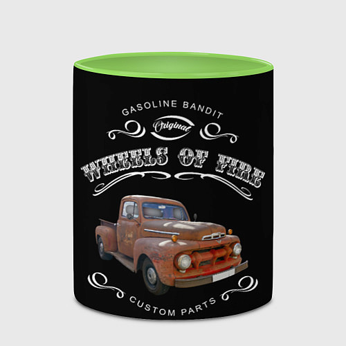 Кружка цветная Хотрод и надпись колеса огня / 3D-Белый + светло-зеленый – фото 2