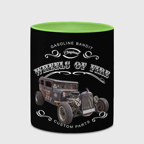 Кружка цветная Хотрод Wheels of fire / 3D-Белый + светло-зеленый – фото 2