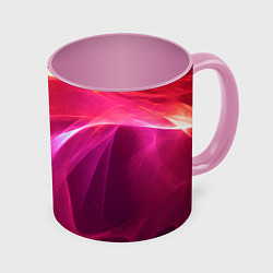 Кружка 3D Красно-розовый энергетический хаос волн, цвет: 3D-белый + розовый