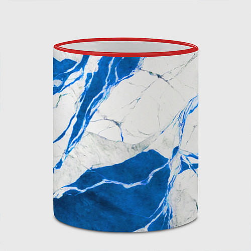 Кружка цветная Бело-синий мрамор / 3D-Красный кант – фото 2