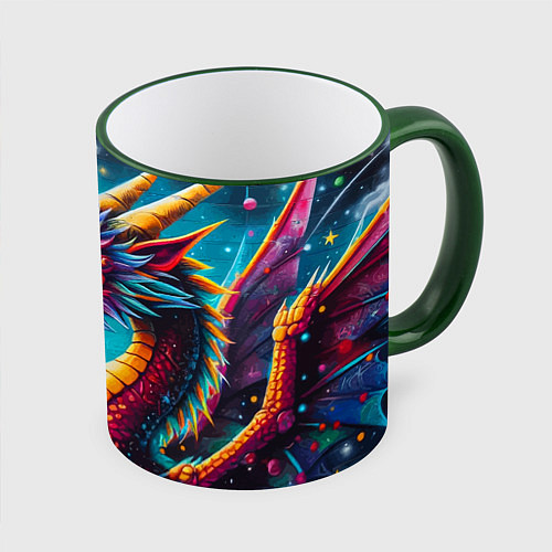 Кружка цветная Космический дракон - граффити / 3D-Зеленый кант – фото 1