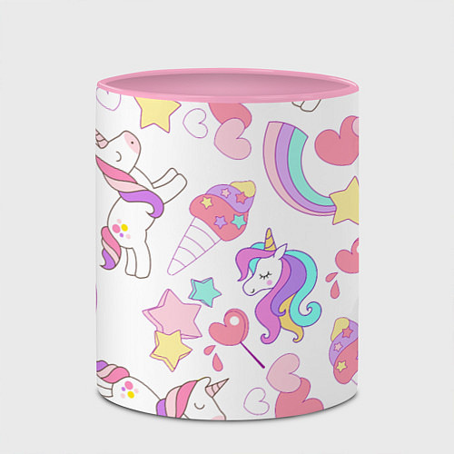 Кружка цветная Единорог мороженое радуга и звездочки / 3D-Белый + розовый – фото 2
