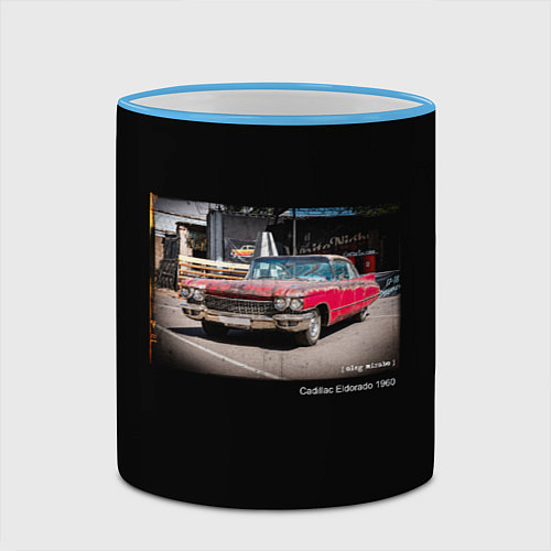 Кружка цветная Ретро автомобиль Cadillac Eldorado 1960 года / 3D-Небесно-голубой кант – фото 2