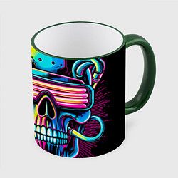 Кружка 3D Cyber skull - ai art neon, цвет: 3D-зеленый кант