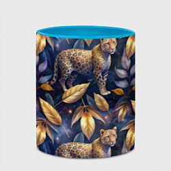 Кружка 3D Леопард с золотыми листьями паттерны, цвет: 3D-белый + небесно-голубой — фото 2