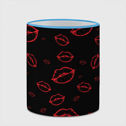 Кружка 3D Паттерн красные губы на черном - lips red, цвет: 3D-небесно-голубой кант — фото 2
