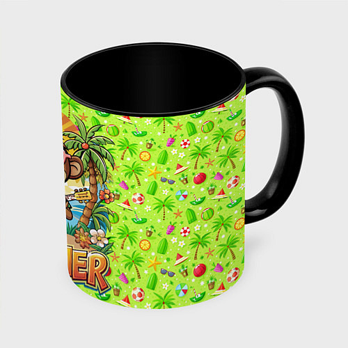 Кружка цветная Обезьяна с гитарой летний вайб / 3D-Белый + черный – фото 1