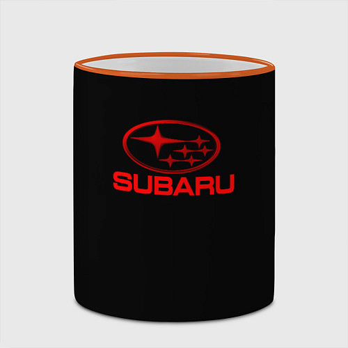 Кружка цветная Subaru red logo / 3D-Оранжевый кант – фото 2