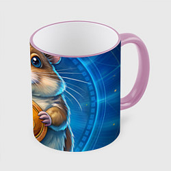 Кружка 3D Хомячок с криптой, цвет: 3D-розовый кант