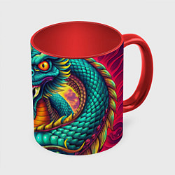 Кружка 3D Мифическая змея, цвет: 3D-белый + красный