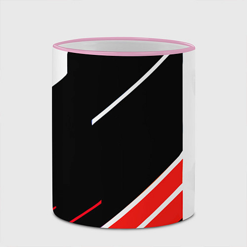 Кружка цветная Бело-красные полосы на чёрном фоне / 3D-Розовый кант – фото 2