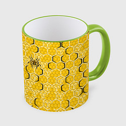 Кружка 3D Киберпанк соты шестиугольники жёлтый и чёрный с па, цвет: 3D-светло-зеленый кант