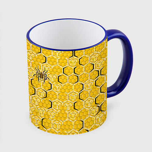 Кружка цветная Киберпанк соты шестиугольники жёлтый и чёрный с па / 3D-Синий кант – фото 1