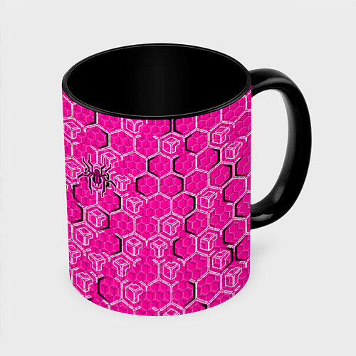 Кружка цветная Техно-киберпанк шестиугольники розовый и чёрный с / 3D-Белый + черный – фото 1