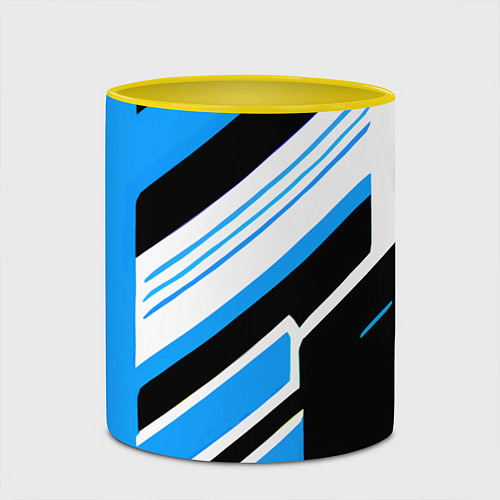 Кружка цветная Бело-синие полосы на чёрном фоне / 3D-Белый + желтый – фото 2