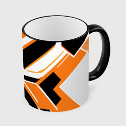 Кружка 3D Чёрно-оранжевые широкие линии на белом фоне, цвет: 3D-черный кант