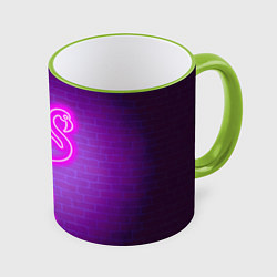 Кружка 3D Розовый неоновый фламинго, цвет: 3D-светло-зеленый кант