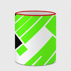 Кружка 3D Зелёные широкие линии на белом фоне, цвет: 3D-красный кант — фото 2