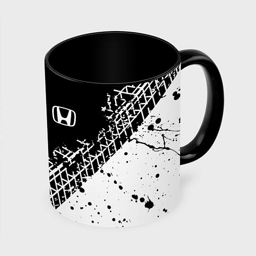 Кружка цветная Хонда: следы от шин / 3D-Белый + черный – фото 1