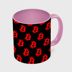 Кружка 3D Bitcoin red logo money, цвет: 3D-белый + розовый