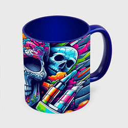 Кружка 3D Ai art skull - graffiti, цвет: 3D-белый + синий