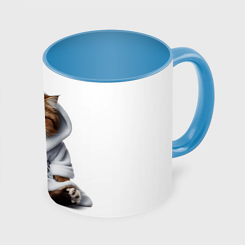 Кружка цветная Котик в халате и кофе / 3D-Белый + небесно-голубой – фото 1