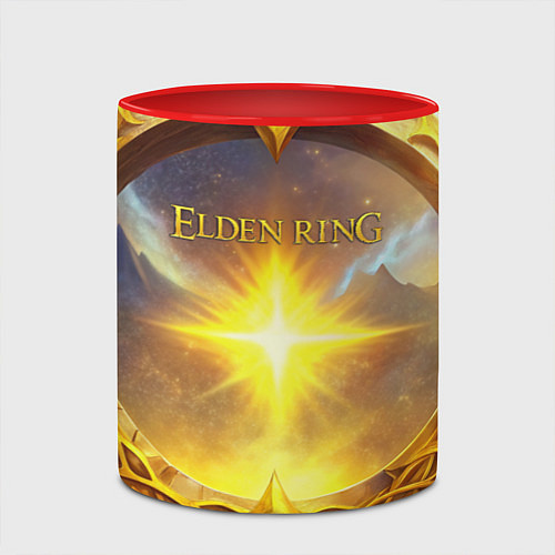Кружка цветная Elden Ring лого и волшебное золотое кольцо / 3D-Белый + красный – фото 2