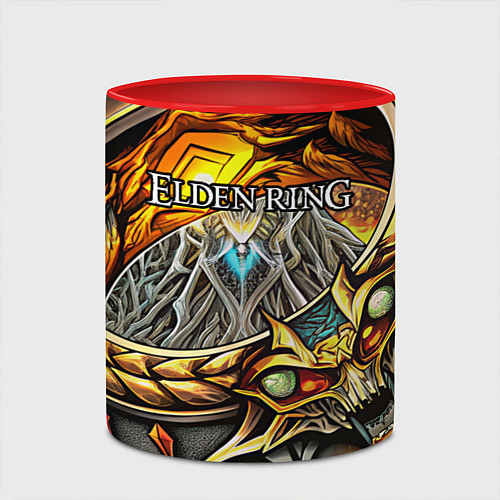 Кружка цветная Elden Ring лого и волшебное золотое кольцо / 3D-Белый + красный – фото 2
