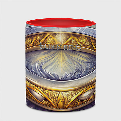 Кружка цветная Elden Ring лого и волшебное золотое кольцо / 3D-Белый + красный – фото 2