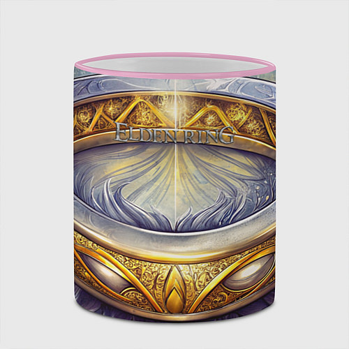 Кружка цветная Elden Ring лого и волшебное золотое кольцо / 3D-Розовый кант – фото 2