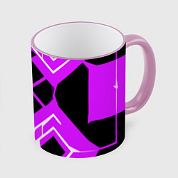 Кружка 3D Чёрные квадраты и белые полосы на фиолетовом фоне, цвет: 3D-розовый кант