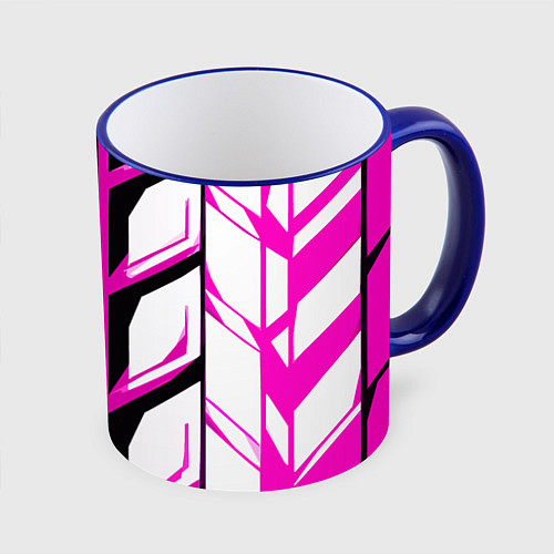 Кружка цветная Чёрно-розовые полосы на белом фоне / 3D-Синий кант – фото 1