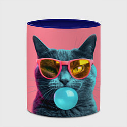 Кружка 3D Кот надувает жвачку, цвет: 3D-белый + синий — фото 2