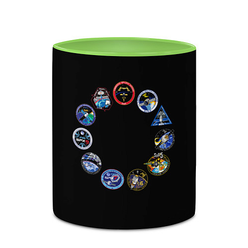 Кружка цветная NASA круг логотипов / 3D-Белый + светло-зеленый – фото 2
