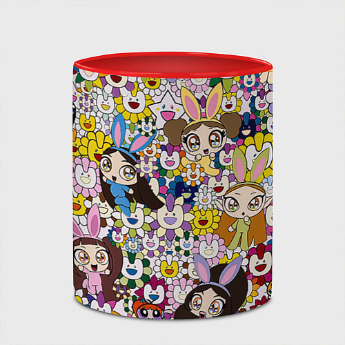 Кружка цветная Right now NewJeans and Takashi Murakami / 3D-Белый + красный – фото 2