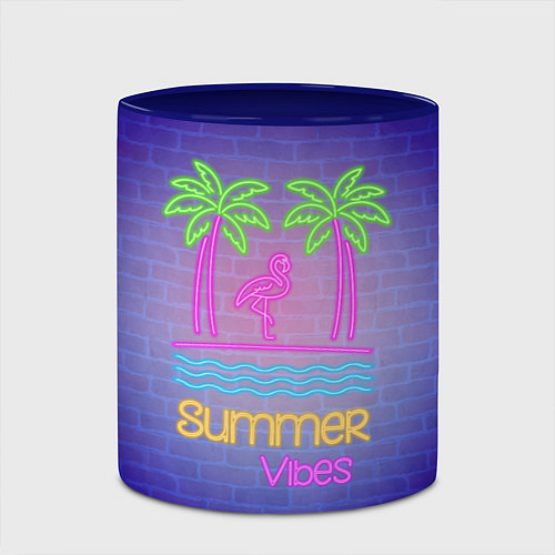 Кружка цветная Неоновые пальмы и фламинго summer vibes / 3D-Белый + синий – фото 2