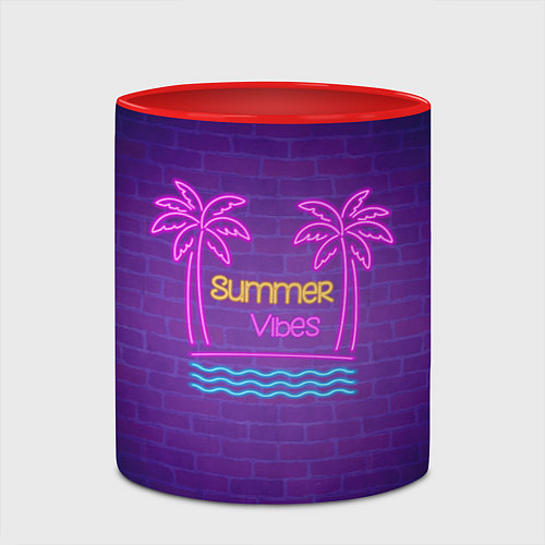 Кружка цветная Неоновые пальмы summer vibes / 3D-Белый + красный – фото 2