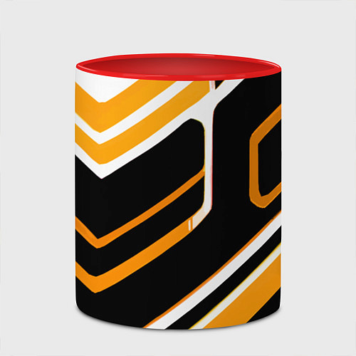 Кружка цветная Чёрно-жёлтые полосы на белом фоне / 3D-Белый + красный – фото 2