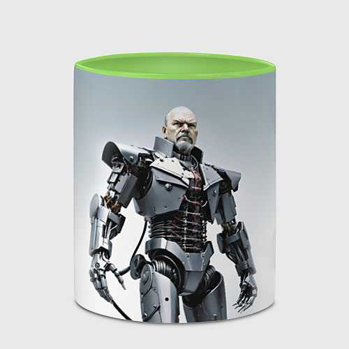 Кружка цветная Cyber Lenin - ai art / 3D-Белый + светло-зеленый – фото 2