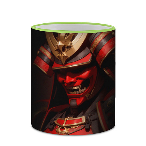 Кружка цветная Демон самурай Они - красный / 3D-Светло-зеленый кант – фото 2