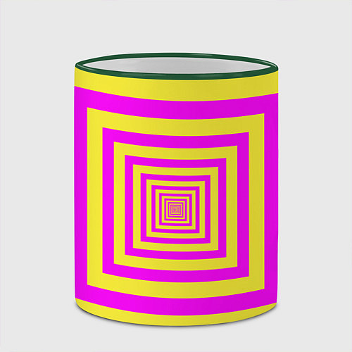 Кружка цветная Удаление квадратов - оптический коридор желтый / 3D-Зеленый кант – фото 2