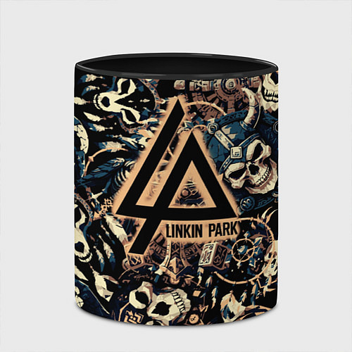 Кружка цветная Linkin park на фоне рун масок черепов и молота тор / 3D-Белый + черный – фото 2