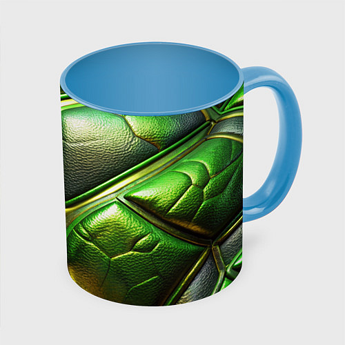 Кружка цветная Объемная зеленая текстурная кожа / 3D-Белый + небесно-голубой – фото 1