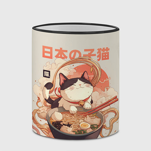 Кружка цветная Ramen and the cat / 3D-Черный кант – фото 2