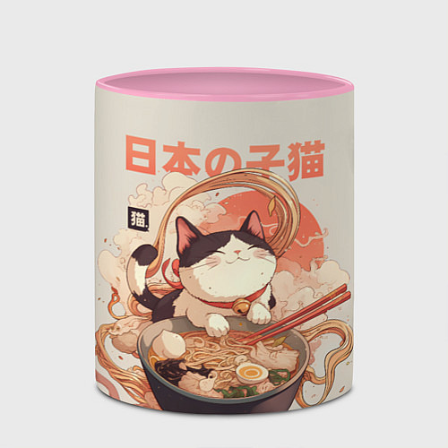 Кружка цветная Ramen and the cat / 3D-Белый + розовый – фото 2