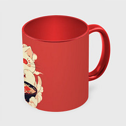 Кружка 3D Japanese cat eats ramen, цвет: 3D-белый + красный