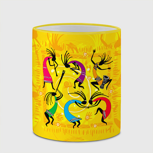 Кружка цветная Танцующие Кокопелли / 3D-Желтый кант – фото 2