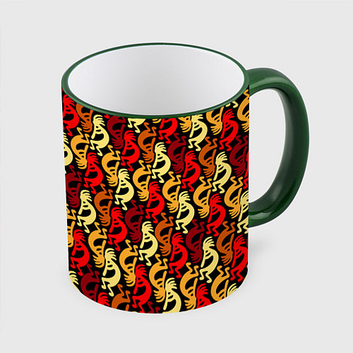 Кружка цветная Кокопелли - паттерн / 3D-Зеленый кант – фото 1