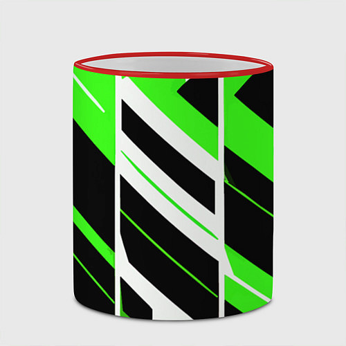 Кружка цветная Black and green stripes on a white background / 3D-Красный кант – фото 2