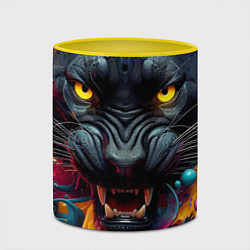 Кружка 3D Оскал свирепой пантеры - нейросеть, цвет: 3D-белый + желтый — фото 2
